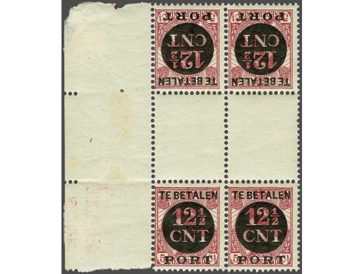 Hulpuitgifte 12½ cent rood in keerdrukpaar met tussenstrook in blokpaar met velrand, originele spikkeltjes in gom, cat.w. 110