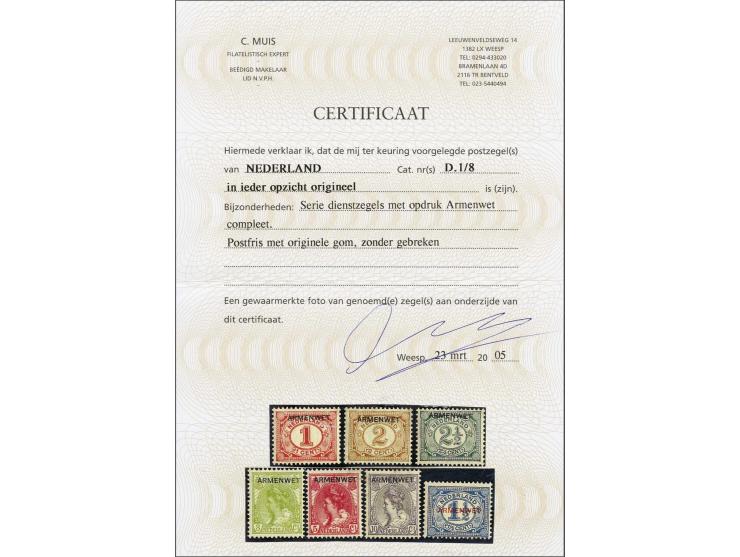 Armenwet 1 t/m 10 cent met certificaat Muis 2005, cat.w. 800