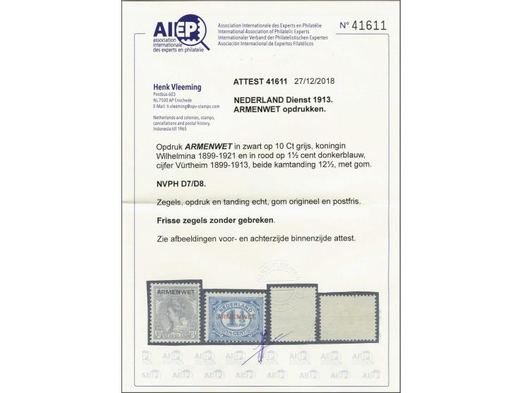 Armenwet 10 cent grijs en 1½ cent donkerblauw met rode opdruk met certificaat Vleeming 2018, cat.w. 650