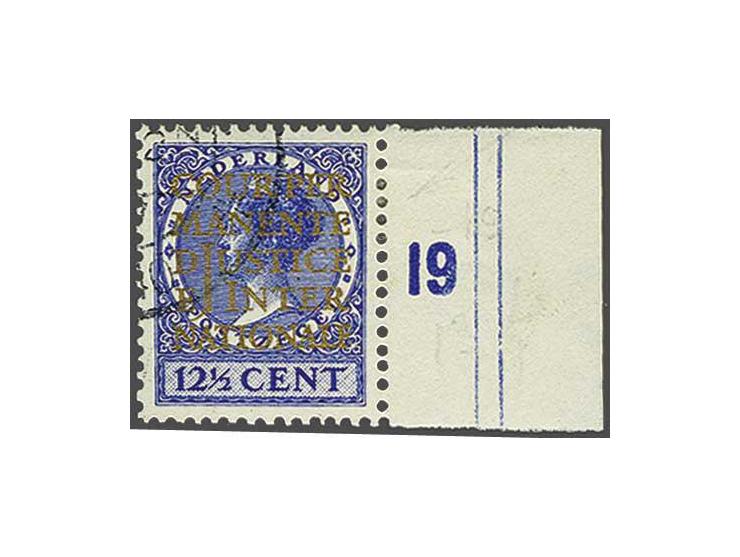 Cour Permanente de Justice Internationale 12½ cent blauw met voorloper opdrukafwijking Internationalf met velrand, pracht ex.