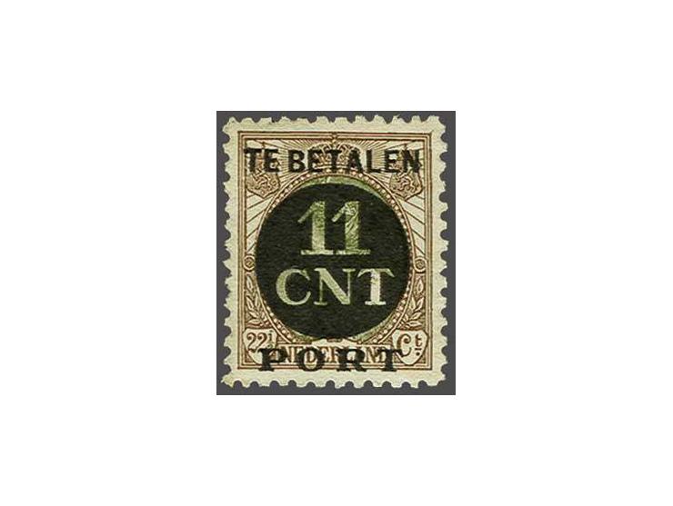 11 cent bruin en oljifgroen tanding 11½ x 11, fris goed gecentreerd nagegomd pracht ex. met certificaat Vleeming 2018, cat.w.