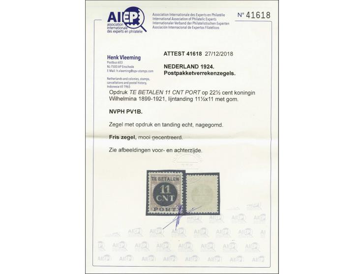 11 cent bruin en oljifgroen tanding 11½ x 11, fris goed gecentreerd nagegomd pracht ex. met certificaat Vleeming 2018, cat.w.