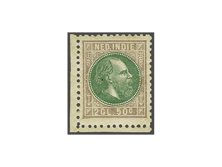 2½ gulden violet en groen tanding 11½ x 12 grote gaten met velranden, pracht ex. (violette kleur iets flets) met certificaat 