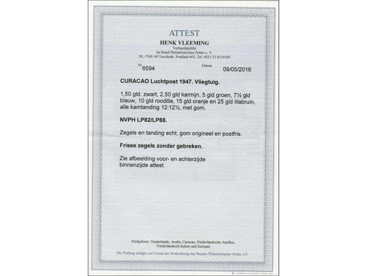 Vliegtuig 1½ t/m 25 gulden met certificaat Vleeming 2016, cat.w. 525