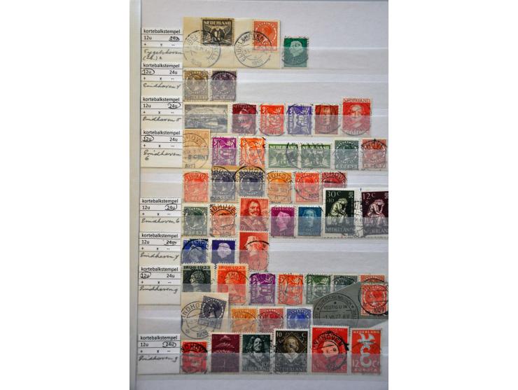 mooie collectie kortebalkstempels (ruim 10.000 ex.) met luxe afdrukken en betere ex. w.b. pakketpost, traject, Amsterdam R.S.