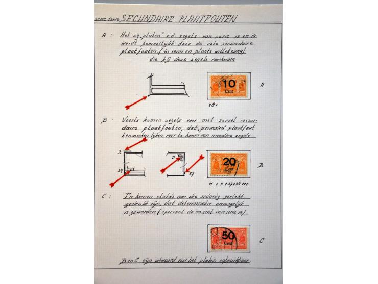 spoorwegzegels 1934-1944, uitgebreide collectie gestempeld w.b. plaatfouten en plaatreconstructies in 2 ringbanden. Delen van