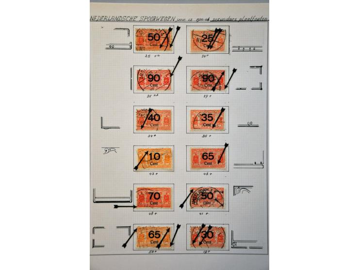 spoorwegzegels 1934-1944, uitgebreide collectie gestempeld w.b. plaatfouten en plaatreconstructies in 2 ringbanden. Delen van