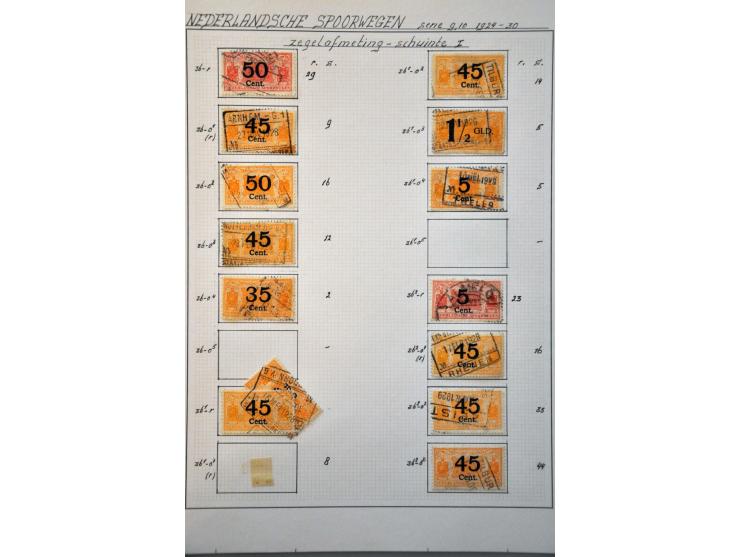 spoorwegzegels 1934-1944, uitgebreide collectie gestempeld w.b. plaatfouten en plaatreconstructies in 2 ringbanden. Delen van
