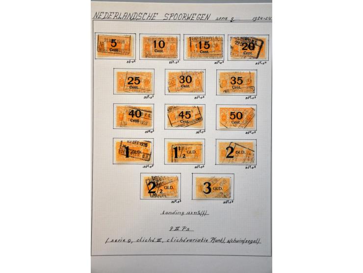 spoorwegzegels 1934-1944, uitgebreide collectie gestempeld w.b. plaatfouten en plaatreconstructies in 2 ringbanden. Delen van