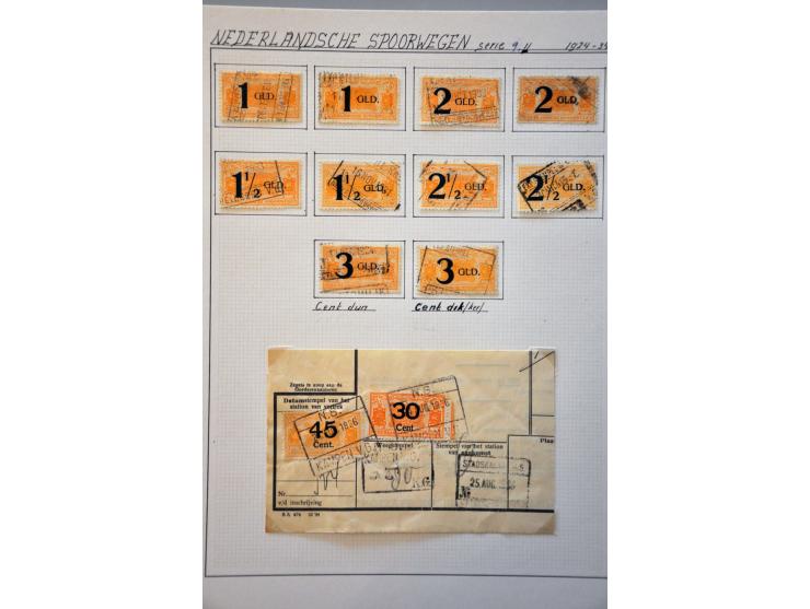 spoorwegzegels 1934-1944, uitgebreide collectie gestempeld w.b. plaatfouten en plaatreconstructies in 2 ringbanden. Delen van