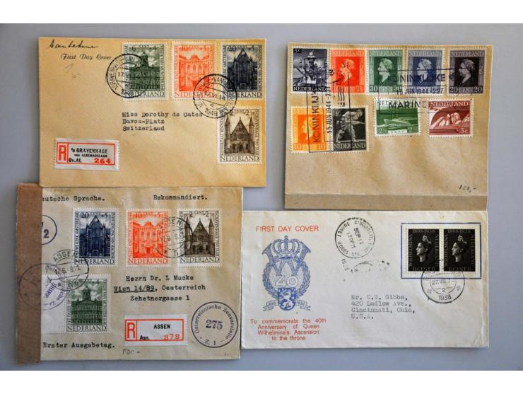 poststukken met 1e-dagstempels w.b. veel ouder jaren '20 en '30 met o.a. Sluis covers, veel fdc's verschillende uitgevers, fi