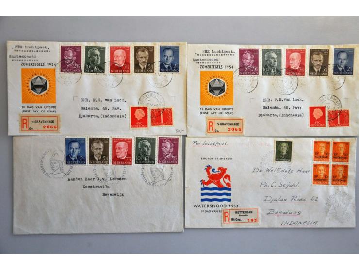 poststukken met 1e-dagstempels w.b. veel ouder jaren '20 en '30 met o.a. Sluis covers, veel fdc's verschillende uitgevers, fi