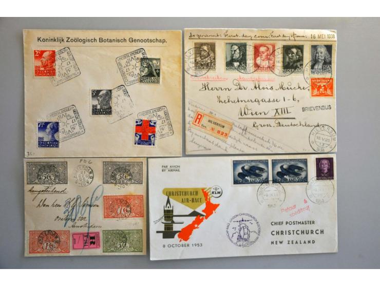 poststukken met 1e-dagstempels w.b. veel ouder jaren '20 en '30 met o.a. Sluis covers, veel fdc's verschillende uitgevers, fi