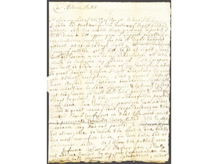 Complete frisse brief, geschreven Surinam le 18 may 1689 naar Rotterdam, zonder vervoersaanduidingen. 17e eeuwse brieven uit 