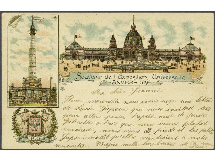 ca. 450 ex. oude en zeer oude w.b. oude en zeer oude o.a. expo 1894 België, 5 doosjes in doos