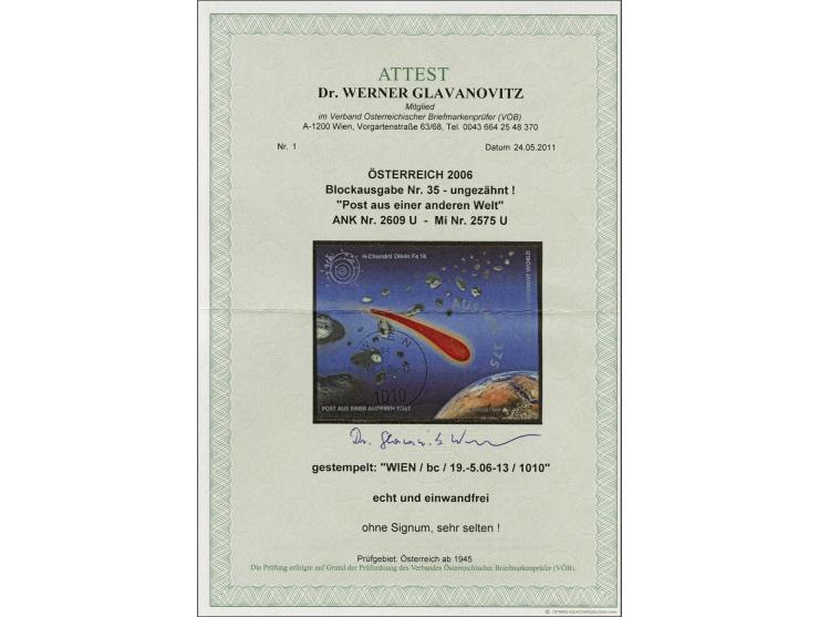 minisheet Meteor 375 cents with variety imperforated, very fine with 2011 Werner Glavanovitz certificate, cat.v. 3000. Extrem