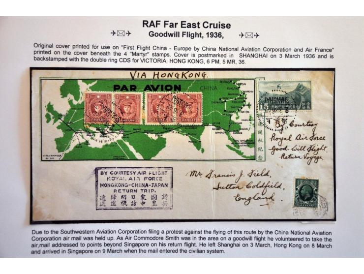 RAF goodwill flight 1936 special printed envelope flown from Shanghai via Hong Kong to Singapore and 2 envelopes (1 ex. from 