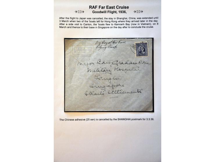 RAF goodwill flight 1936 special printed envelope flown from Shanghai via Hong Kong to Singapore and 2 envelopes (1 ex. from 