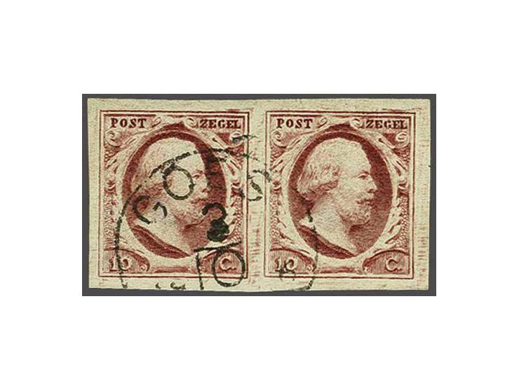 10 cent rood plaat IV pos. 59-60 in paar met Goes C (Ey 50), pracht ex. gesigneerd Cividini