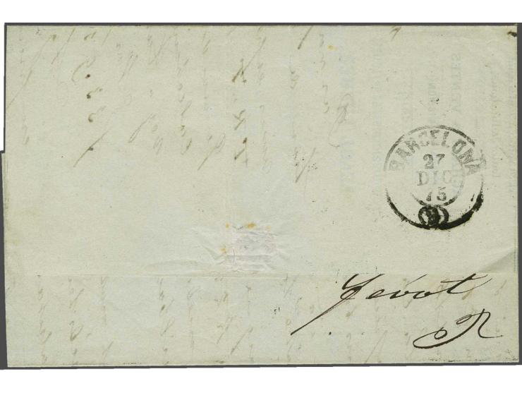 Siège 40 centimes orange on cover from Marseille 24-12-1875 to Barcelona with Spanish cancellation Admon de Cambio Barcelona,