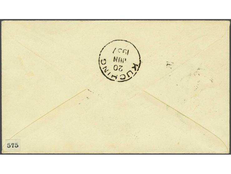 RAF flight 1937, envelope flown from Miri to Kuching, marked " By R.A.F. K6910 " franked at 6 cents, arrival cds Kuching 20 j