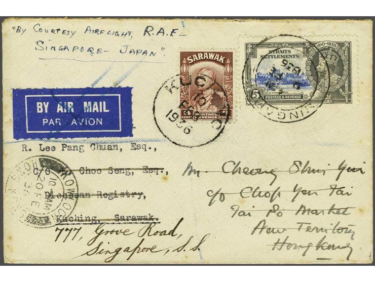 RAF Far East cruise goodwill flight 1936, envelope carried on the first stage of the flight on 10 February from Singapore to 