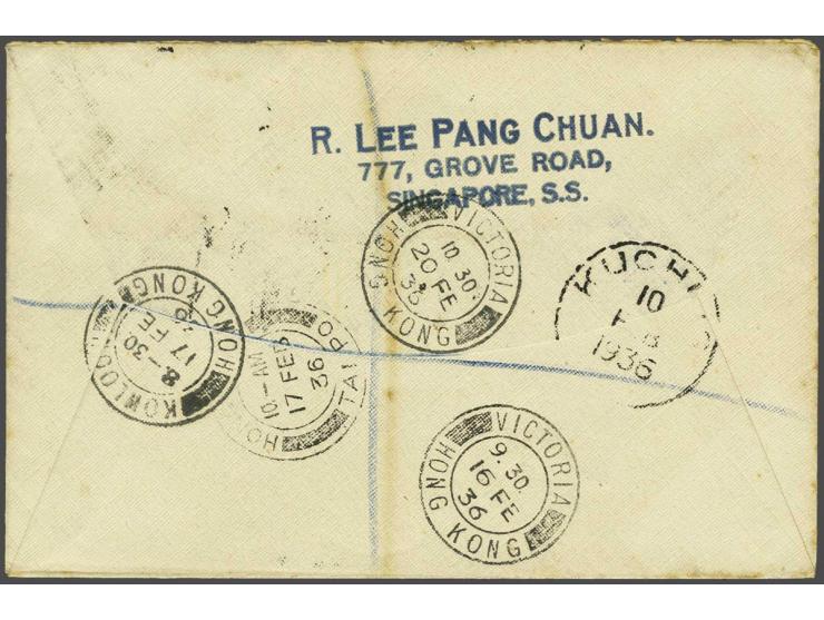 RAF Far East cruise goodwill flight 1936, envelope carried on the first stage of the flight on 10 February from Singapore to 