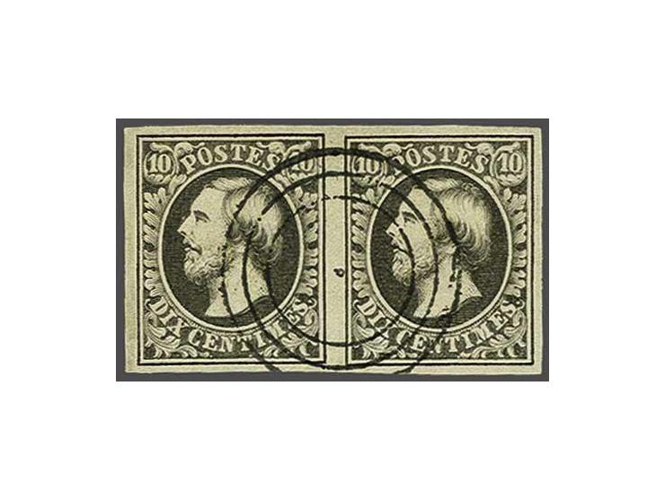 William III 10 centimes deep black in pair with the concentric 3-circle mark of Ettelbrück, very fine with 1993 René Demuth c