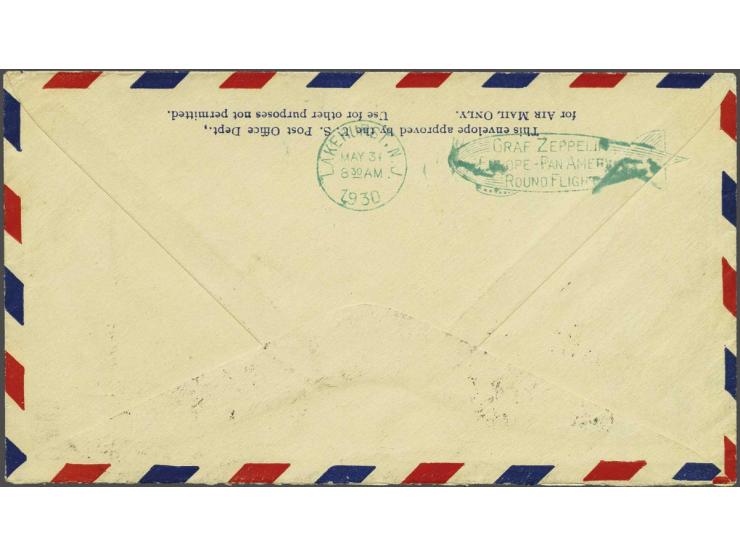 Südamerikafahrt 1930. Cover 24-5-1930 of the return flight with 10.000 on 20.000 reis blue to New York, very fine