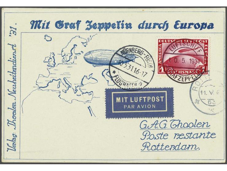 Flight to Nürnberg 1931. On-board dispatched card with the 1 mark red to Rotterdam (The Netherlands), very fine