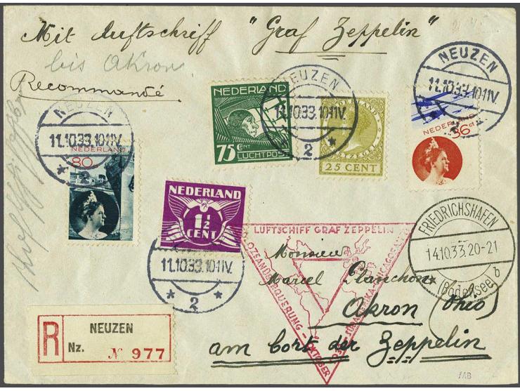 Chicagofahrt 1933. Treatypost The Netherlands, cover from Terneuzen 11-10-1933 stage Friedrichshafen-Akron, very fine, cat.v.