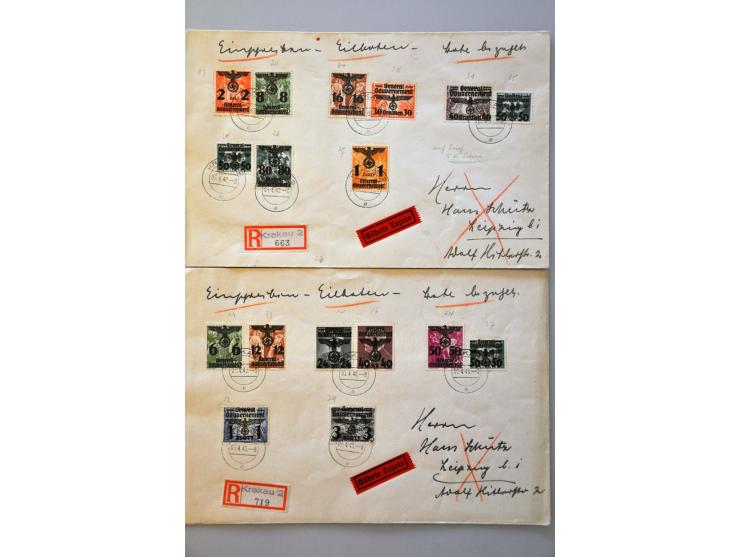 Mi. nrs. 14-39 on 3 large philatelic covers from Krakow 6-4-1940 to Leipzig, very fine