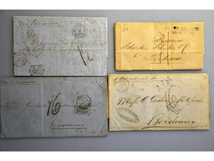 11 classic covers, sent by British ships including GB 1F60c (2x letter from Argentina 1857 and from Cuba 1865), GB 1F90c (let