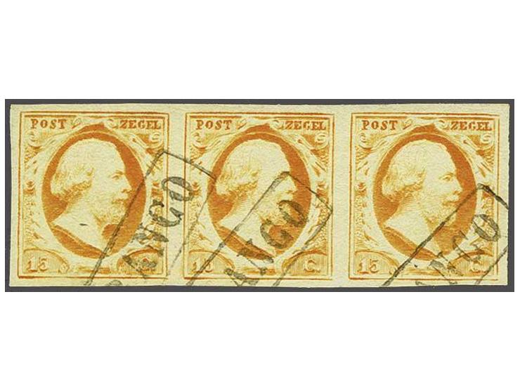 15 cent oranje pos. 56-58 in strip van 3, pracht ex.