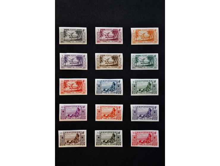 Polynesia nice collection with better material a.o  proofs, imperforated, epreuves in good condition in Schaubek album