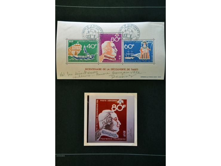 Polynesia nice collection with better material a.o  proofs, imperforated, epreuves in good condition in Schaubek album