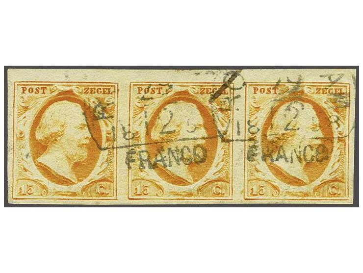 15 cent donkeroranje pos. 66-68 in strip van 3, pracht ex.