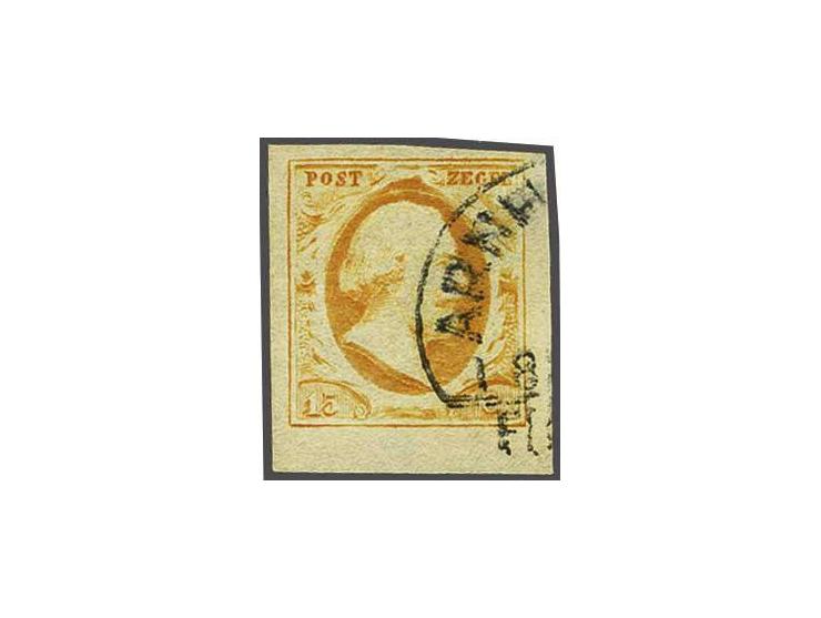 15 cent donkeroranje pos. 100 met hoekvelrand, pracht ex. (stempel deugt vermoedelijk niet)