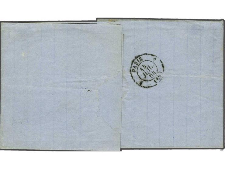 15 cent oranje in paar op briefomslag van Amsterdam 13-7-1864 over Erquelines naar Parijs, fris pracht ex.