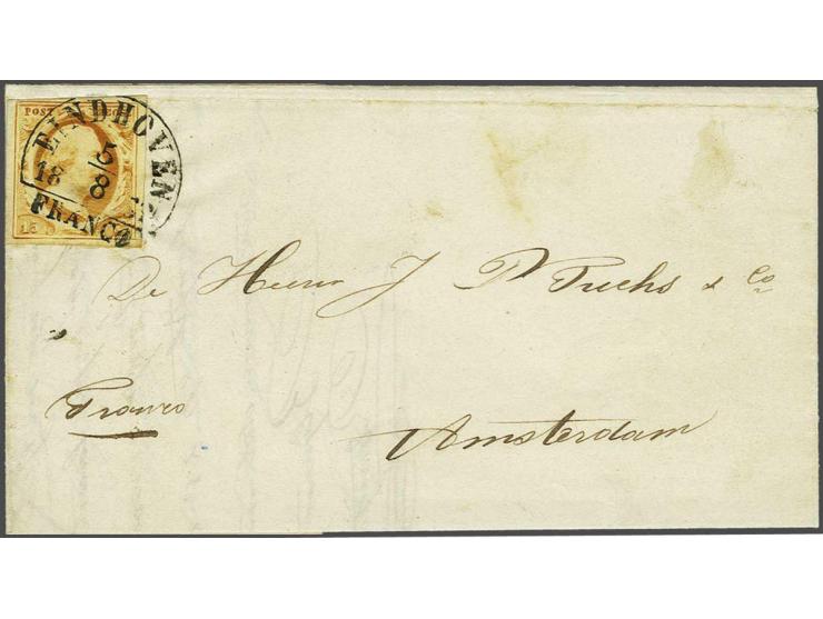 Eindhoven B (Ey 400) op 15 cent donkeroranje op vouwbrief 5-8-1852 naar Amsterdam, vrijwel pracht ex. (randen deels iets kort