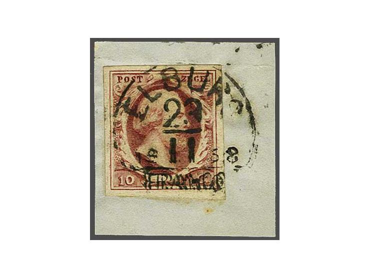 Elburg C (Ey 200) op 10 cent donkerrood plaat IV op fragment, pracht ex.