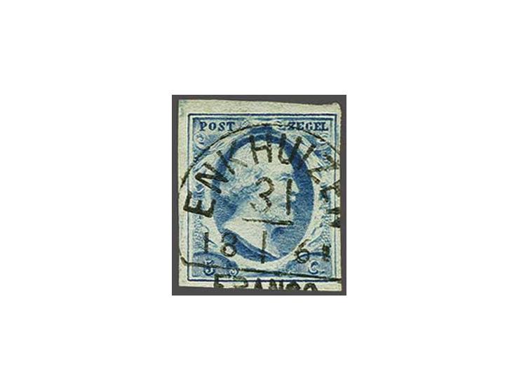 Enkhuizen C (Ey R) op 5 cent blauw plaat IV pos. 34, pracht ex. Het Corinphila archief meldt 11 afdrukken van dit stempel op 