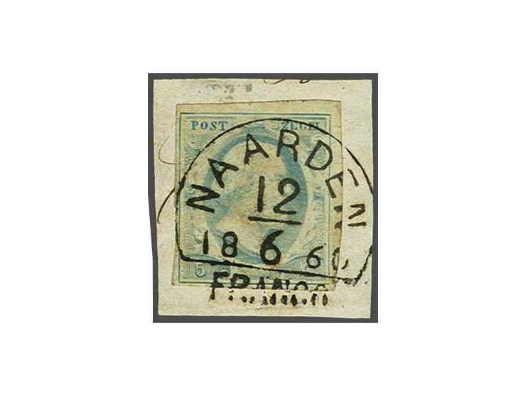 Naarden C (Ey 700) op 5 cent melkblauw plaat IV op fragment, vrijwel pracht ex. (links kort doch niet aangesneden) Herkomst: 