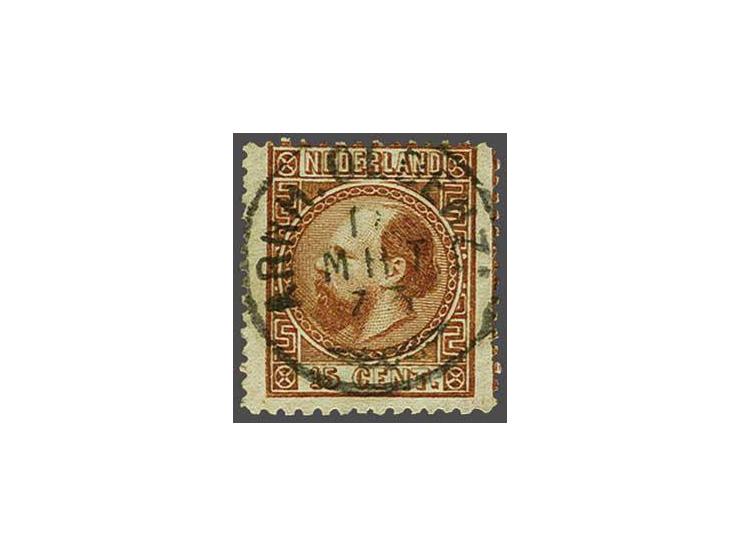 15 cent oranjebruin "breed zegel" met luxe afdruk takje trajectstempel Arnh. Oldenz:, pracht ex.
