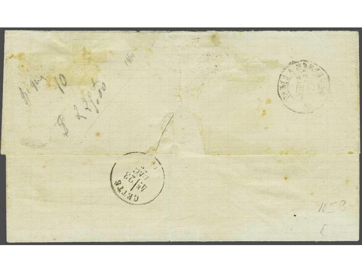 20 cent donkergroen type II tanding 10½ x 10¼ op briefomslag van Maastricht 21-12-1872 over Arras en Parijs naar Cette (F), p