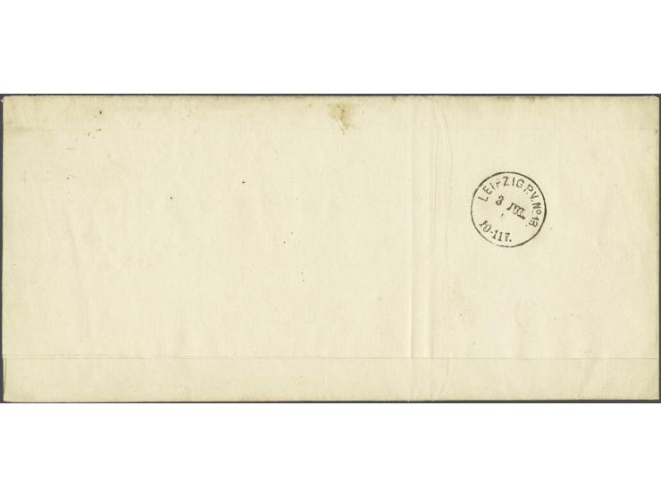 ½ cent bruin en 2 cent geel op drukwerk van Amsterdam 1-7-1875 naar Leipzig, pracht ex. (verticaal archiefvouwtje)