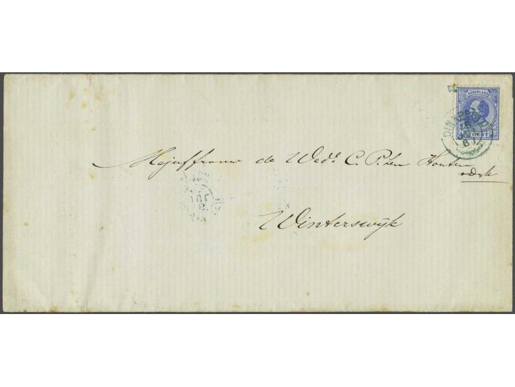 5 cent blauw met takjestempel Dinxperlo op huwelijksaankondiging 15-7-1881 naar Winterswijk, vrijwel pracht ex. (enkele onbed