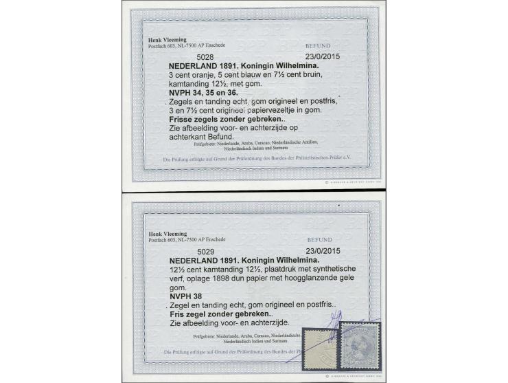 3 t/m 12½ cent met certificaten Vleeming 2015 voor nrs. 34-36 en 38, cat.w. 585