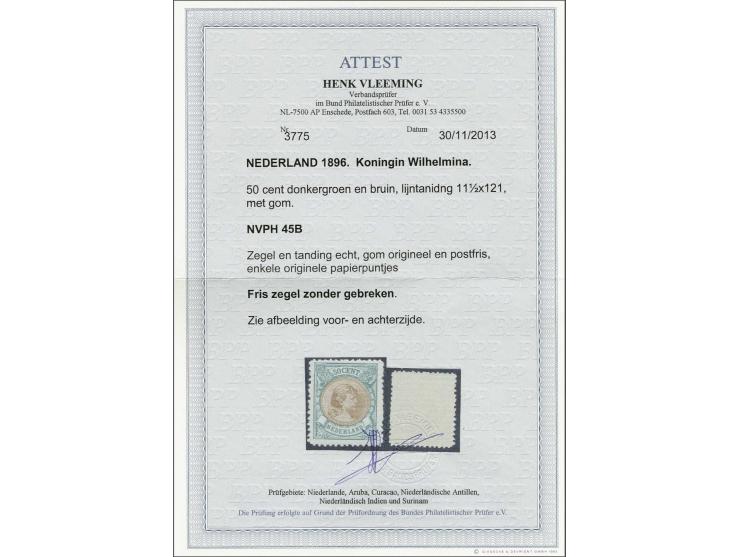 50 cent groen en bruin tanding 11½ x 11 met certificaat Vleeming 2013, cat.w. 900 