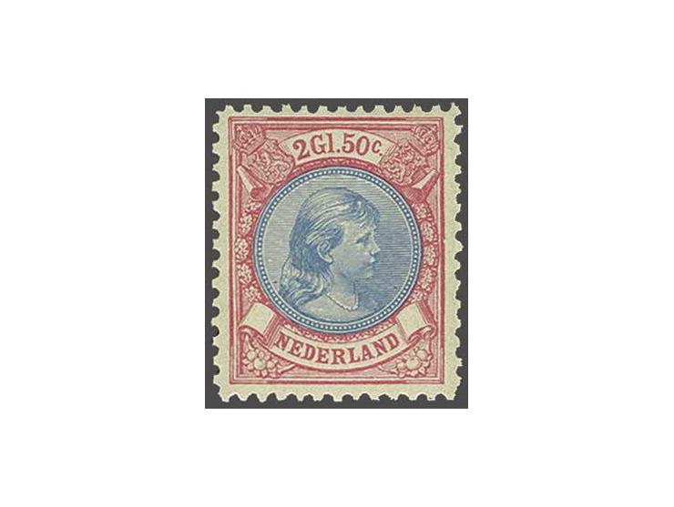 2½ gulden anilineroze en blauw tanding 11½ x 11 met certificaat Vleeming 2015, miniem speldenprikje, cat.w. 3750